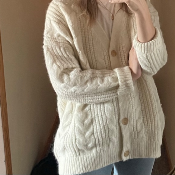 JENNI KAYNE Cable Cocoon Cardigan Cozy cream Cable Knit